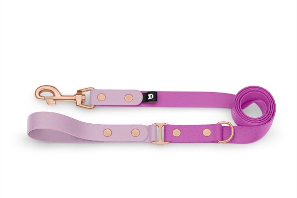 Duo-Leine für Hunde: Flieder & Hellviolett mit Komponenten aus Rosegold