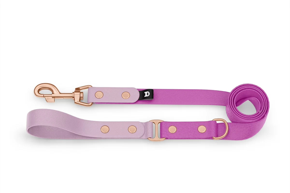 Duo-Leine für Hunde: Flieder & Hellviolett mit Komponenten aus Rosegold