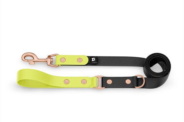 Duo-Leine für Hunde: Neongelb & Schwarz mit Komponenten aus Rosegold