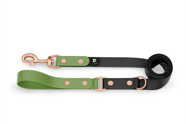 Duo-Leine für Hunde: Oliv & Schwarz mit Komponenten aus Rosegold