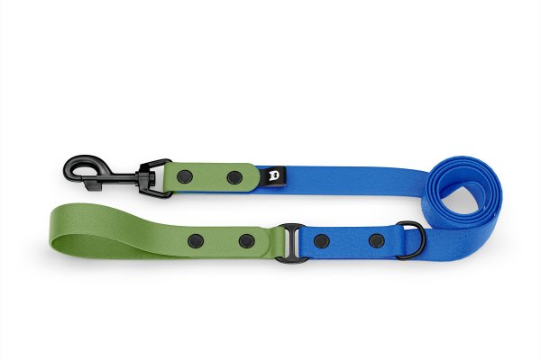 Duo-Leine für Hunde: Oliv & Blau mit Komponenten aus Schwarz