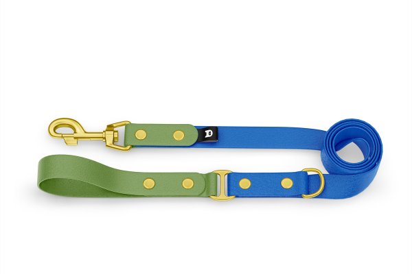 Duo-Leine für Hunde: Oliv & Blau mit Komponenten aus Gold