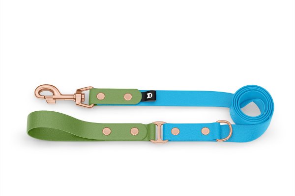 Duo-Leine für Hunde: Oliv & Hellblau mit Komponenten aus Rosegold