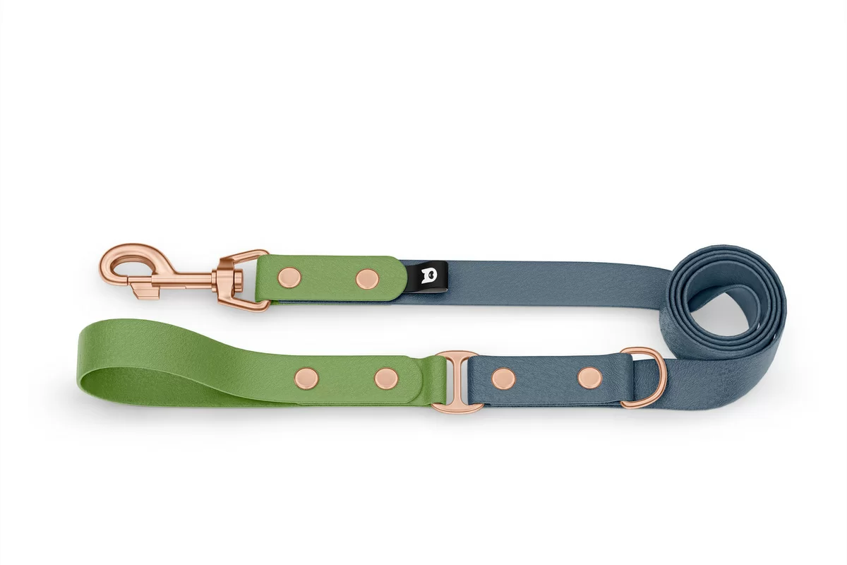Duo-Leine für Hunde: Oliv & Petrol mit Komponenten aus Rosegold