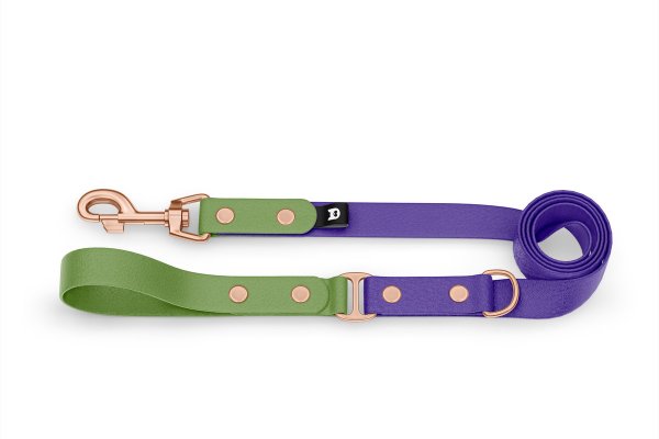 Duo-Leine für Hunde: Oliv & Violett mit Komponenten aus Rosegold