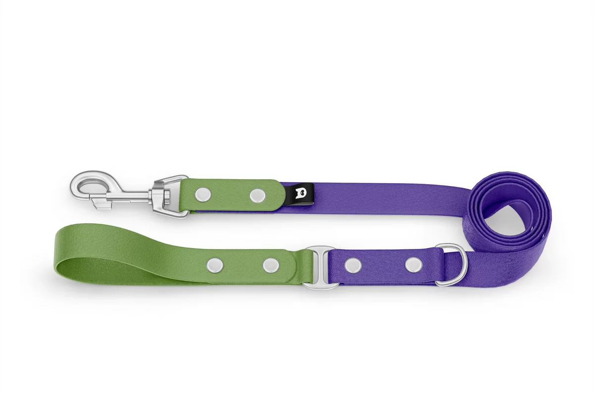 Duo-Leine für Hunde: Oliv & Violett mit Komponenten aus Silber