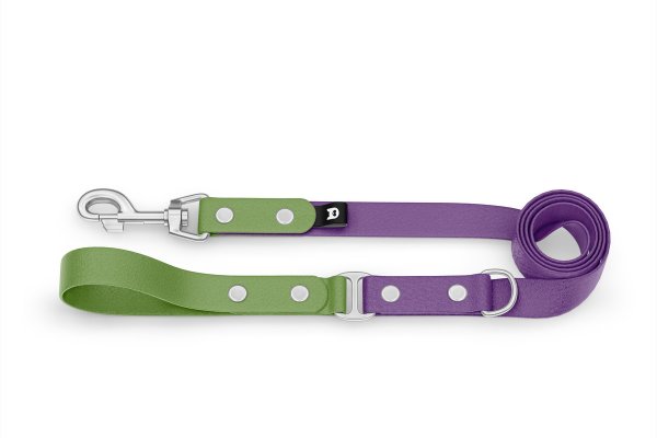 Duo-Leine für Hunde: Oliv & Purpur mit Komponenten aus Silber