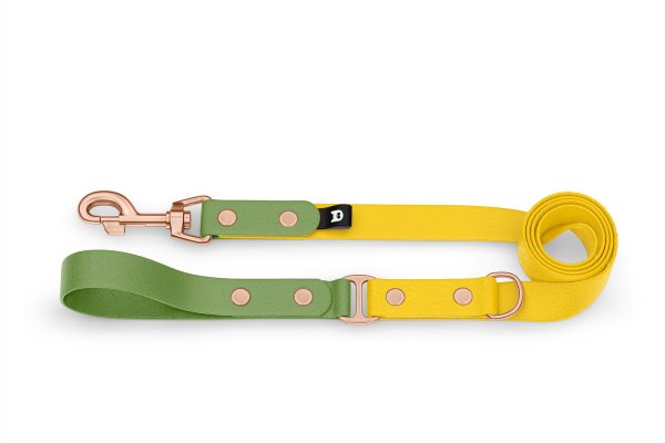 Duo-Leine für Hunde: Oliv & Gelb mit Komponenten aus Rosegold