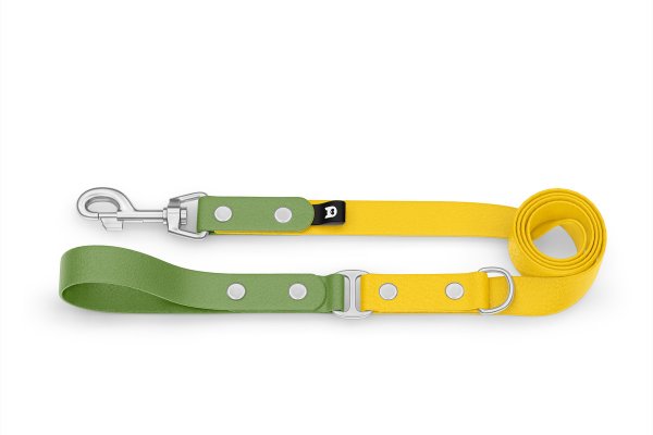 Duo-Leine für Hunde: Oliv & Gelb mit Komponenten aus Silber