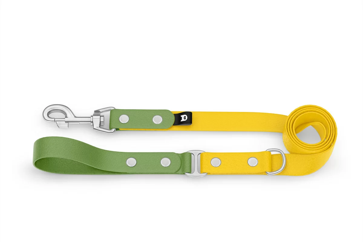 Duo-Leine für Hunde: Oliv & Gelb mit Komponenten aus Silber