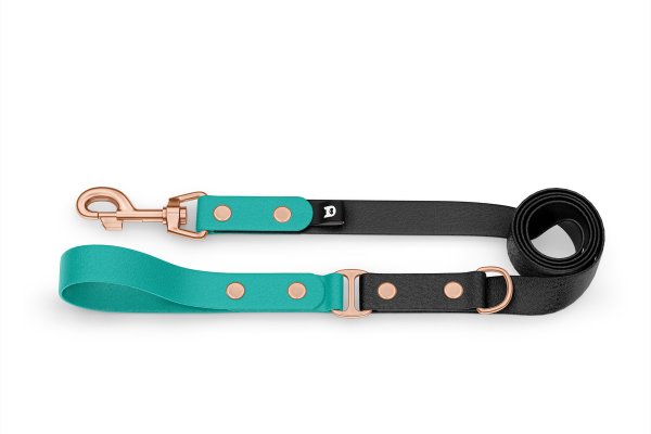 Duo-Leine für Hunde: Pastellgrün & Schwarz mit Komponenten aus Rosegold