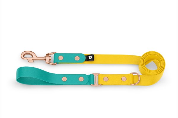 Duo-Leine für Hunde: Pastellgrün & Gelb mit Komponenten aus Rosegold