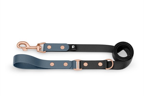Duo-Leine für Hunde: Petrol & Schwarz mit Komponenten aus Rosegold
