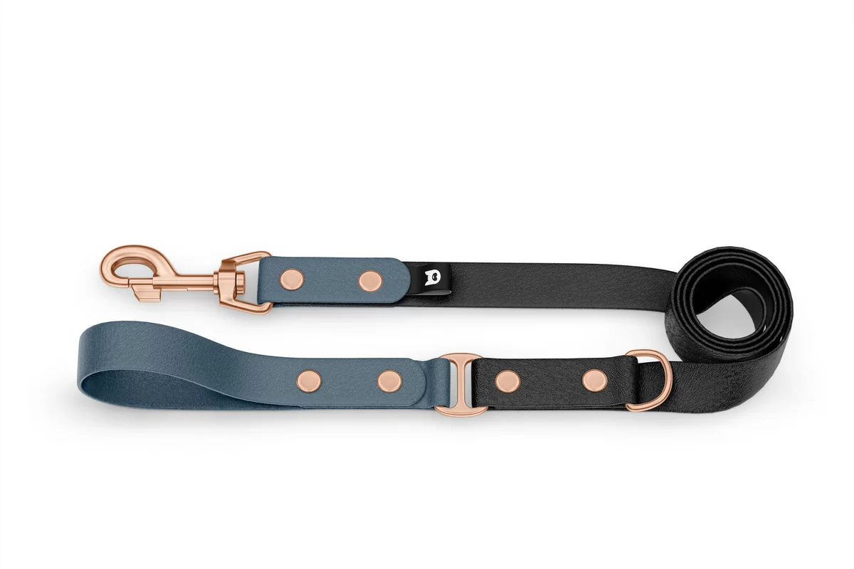 Duo-Leine für Hunde: Petrol & Schwarz mit Komponenten aus Rosegold