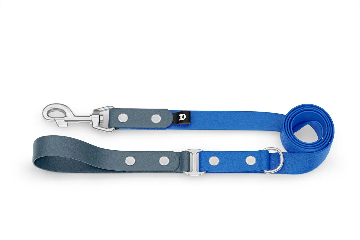 Duo-Leine für Hunde: Petrol & Blau mit Komponenten aus Silber