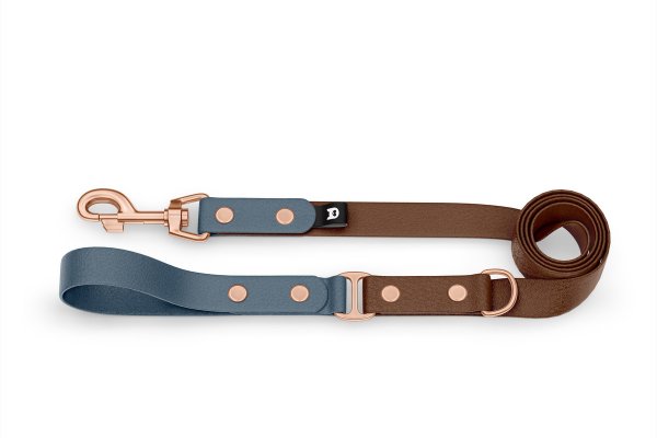 Duo-Leine für Hunde: Petrol & Dunkelbraun mit Komponenten aus Rosegold