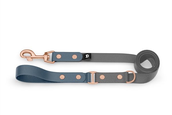 Duo-Leine für Hunde: Petrol & Grau mit Komponenten aus Rosegold