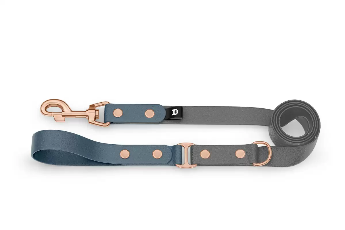 Duo-Leine für Hunde: Petrol & Grau mit Komponenten aus Rosegold