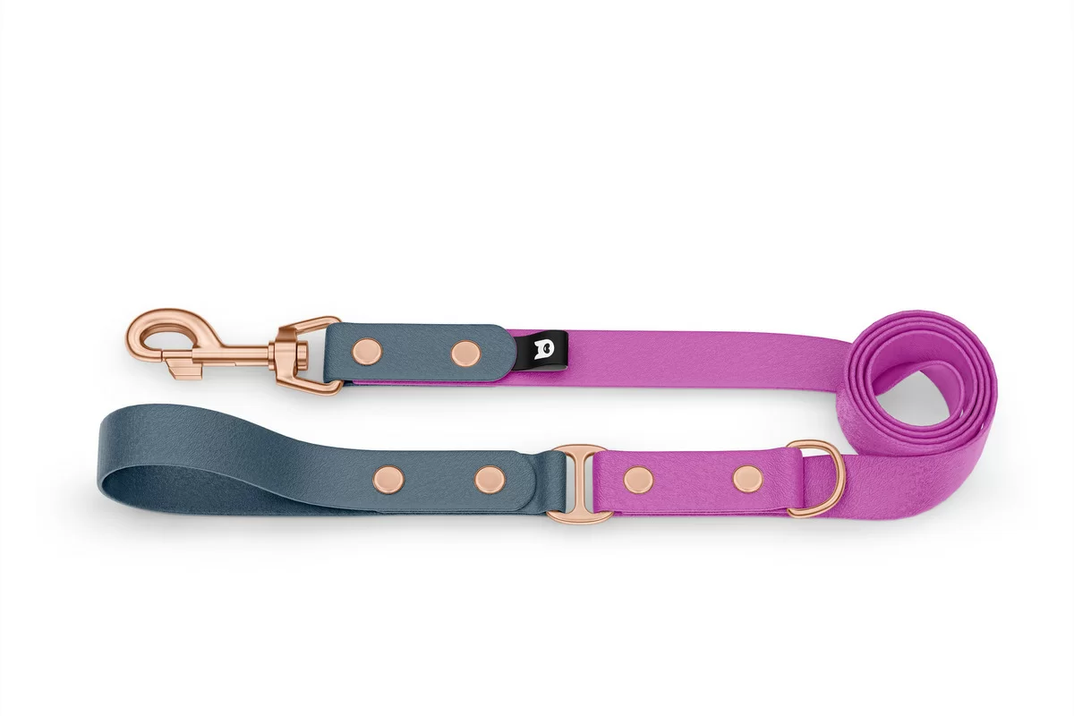 Duo-Leine für Hunde: Petrol & Hellviolett mit Komponenten aus Rosegold