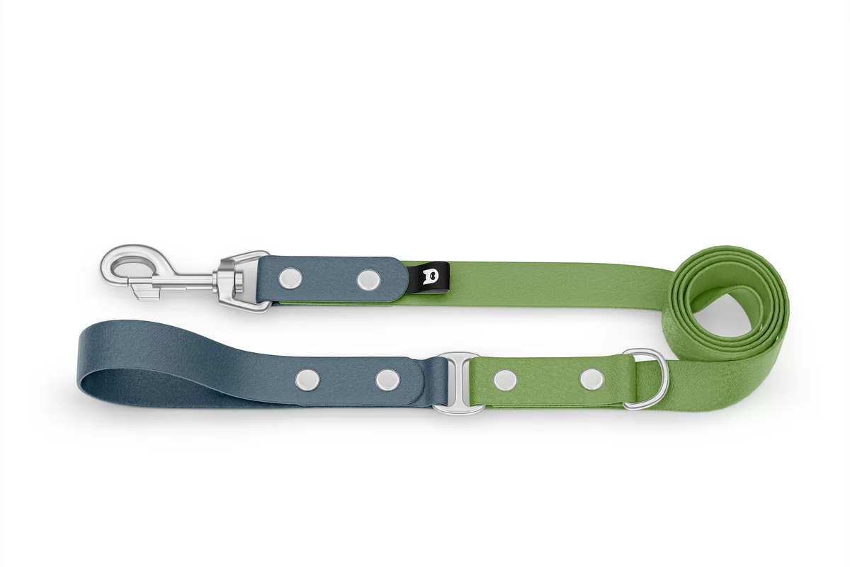 Duo-Leine für Hunde: Petrol & Oliv mit Komponenten aus Silber