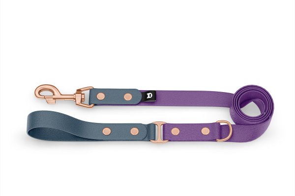 Duo-Leine für Hunde: Petrol & Purpur mit Komponenten aus Rosegold