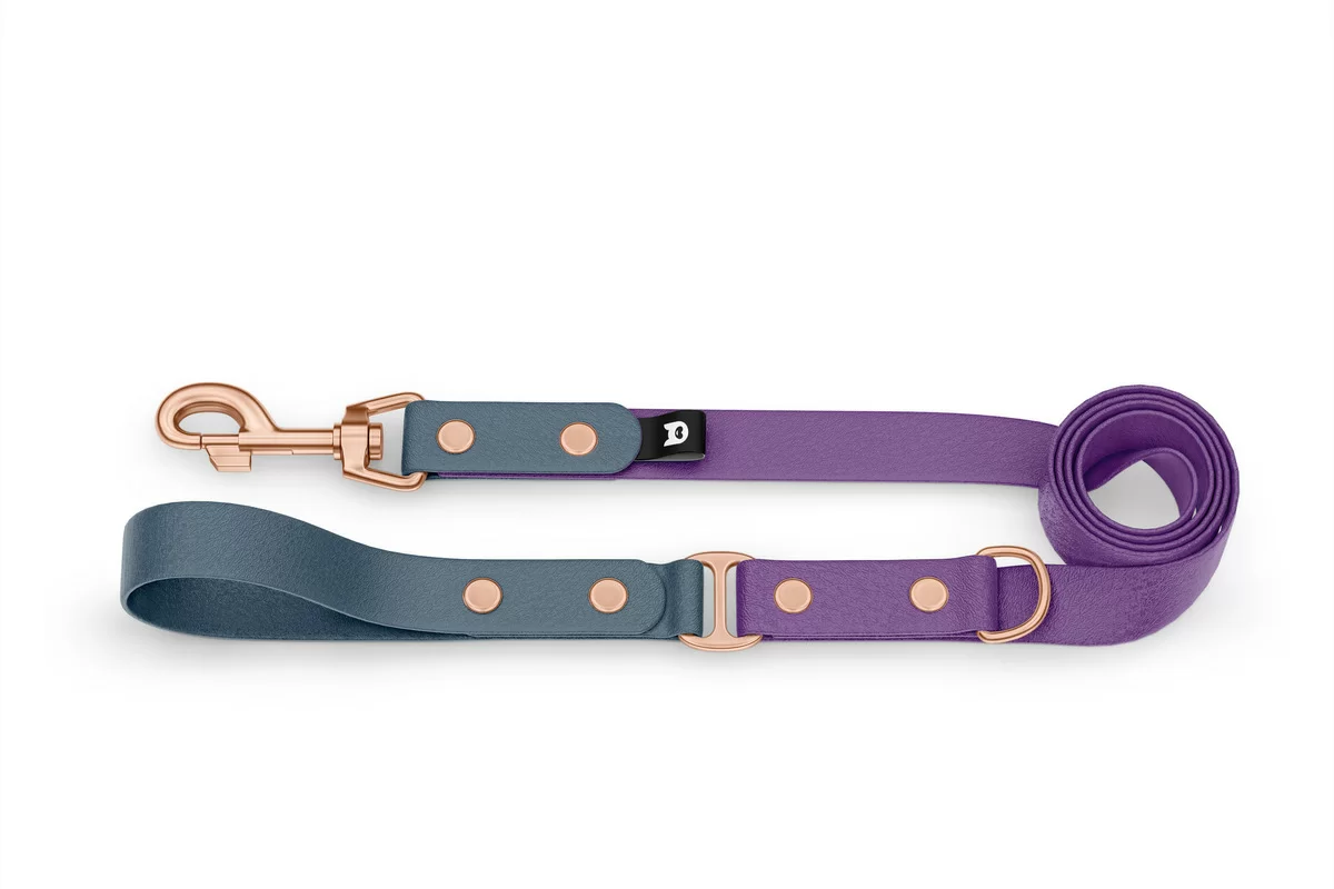Duo-Leine für Hunde: Petrol & Purpur mit Komponenten aus Rosegold