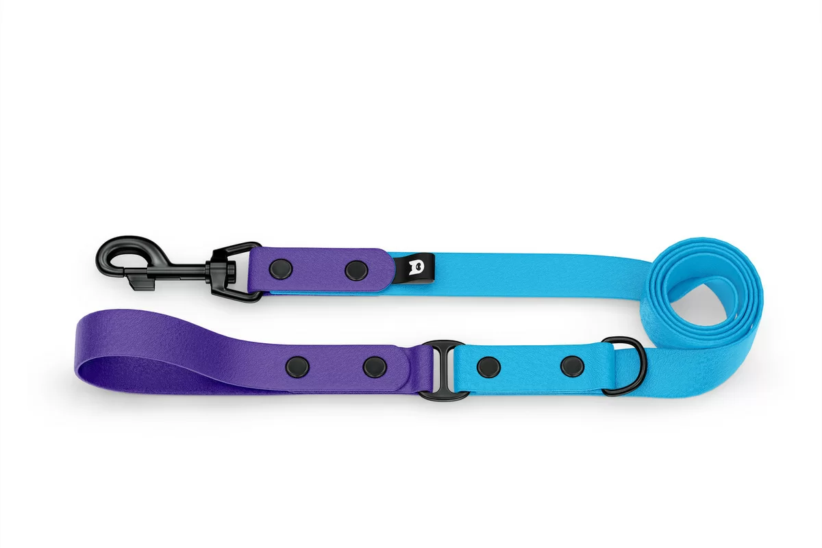 Duo-Leine für Hunde: Violett & Hellblau mit Komponenten aus Schwarz