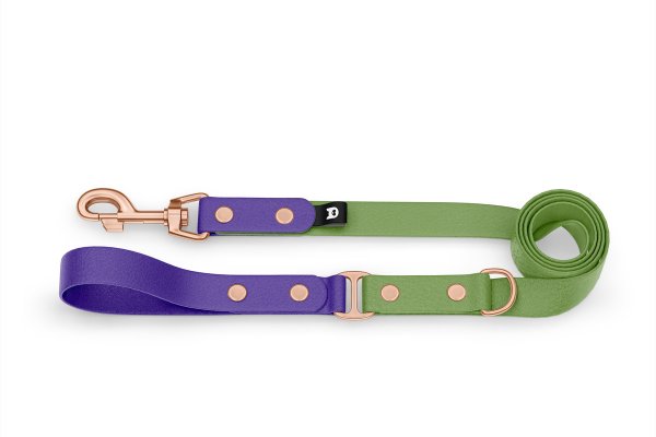 Duo-Leine für Hunde: Violett & Oliv mit Komponenten aus Rosegold