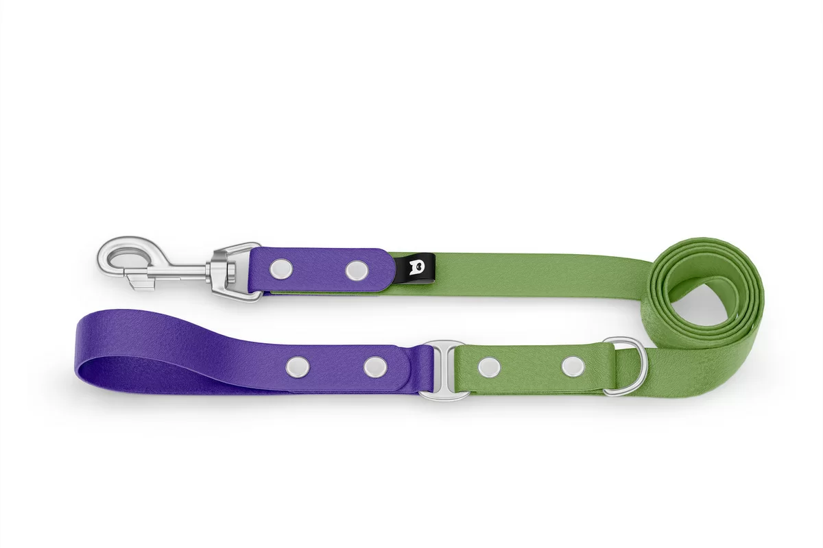 Duo-Leine für Hunde: Violett & Oliv mit Komponenten aus Silber