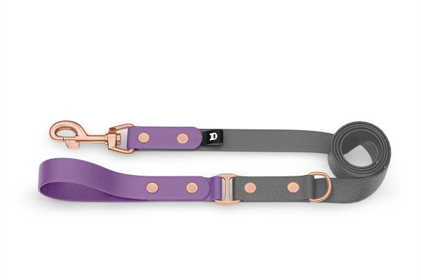 Duo-Leine für Hunde: Purpur & Grau mit Komponenten aus Rosegold