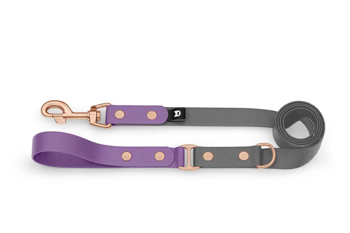 Duo-Leine für Hunde: Purpur & Grau mit Komponenten aus Rosegold