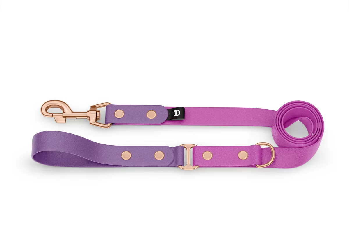 Duo-Leine für Hunde: Purpur & Hellviolett mit Komponenten aus Rosegold