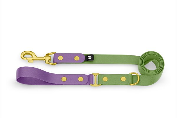 Duo-Leine für Hunde: Purpur & Oliv mit Komponenten aus Gold