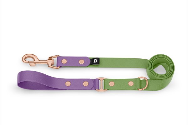 Duo-Leine für Hunde: Purpur & Oliv mit Komponenten aus Rosegold