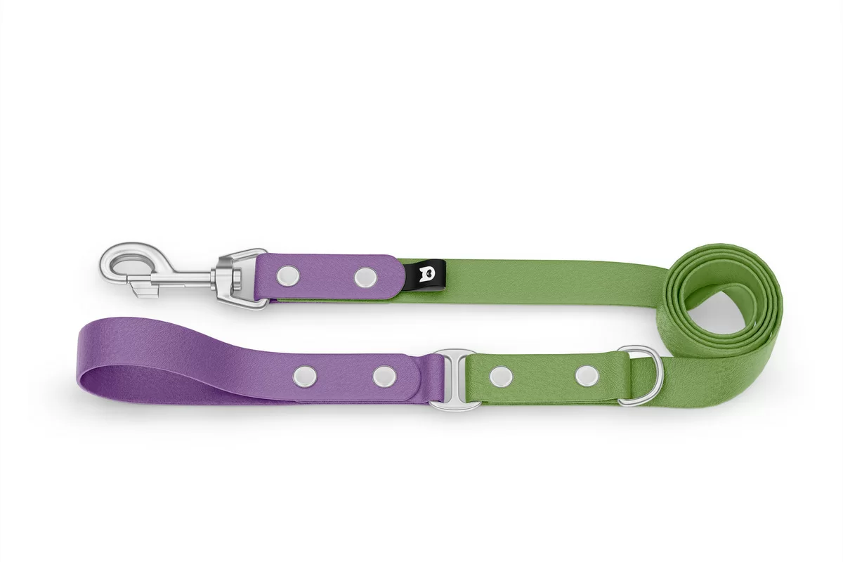 Duo-Leine für Hunde: Purpur & Oliv mit Komponenten aus Silber