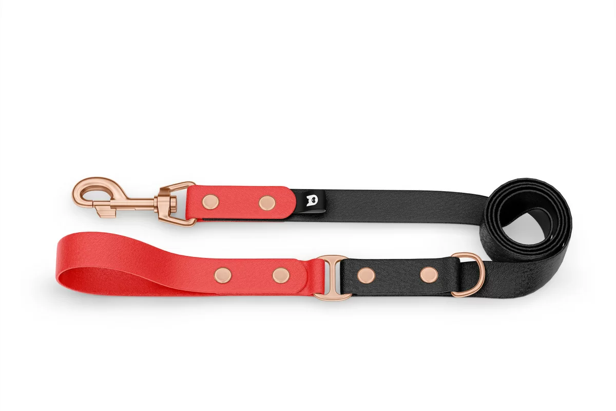 Duo-Leine für Hunde: Rot & Schwarz mit Komponenten aus Rosegold