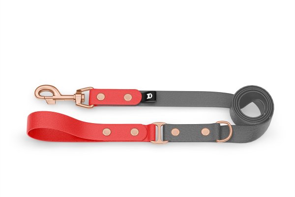 Duo-Leine für Hunde: Rot & Grau mit Komponenten aus Rosegold