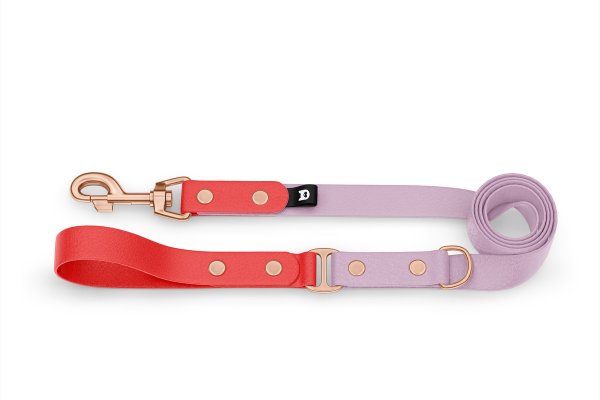 Duo-Leine für Hunde: Rot & Flieder mit Komponenten aus Rosegold