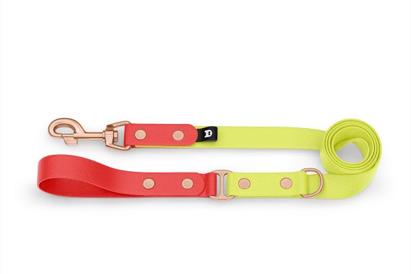 Duo-Leine für Hunde: Rot & Neongelb mit Komponenten aus Rosegold