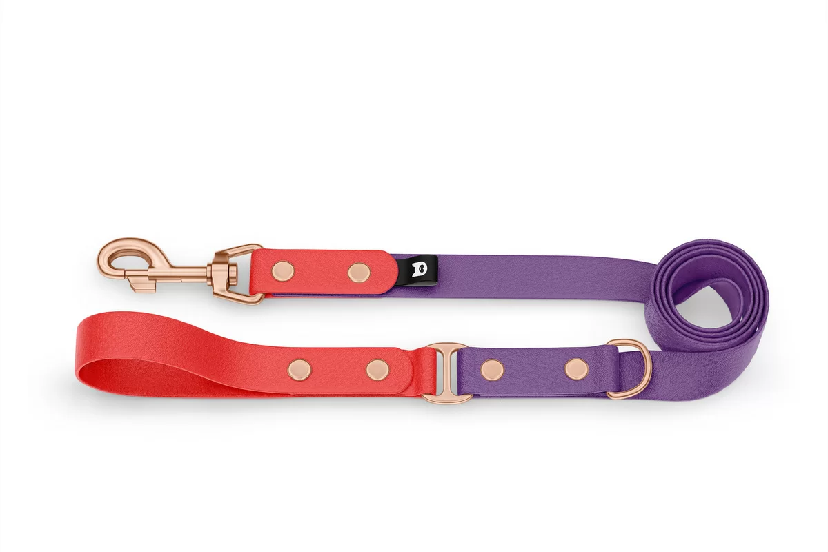 Duo-Leine für Hunde: Rot & Purpur mit Komponenten aus Rosegold