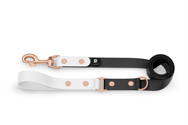Duo-Leine für Hunde: Weiß & Schwarz mit Komponenten aus Rosegold