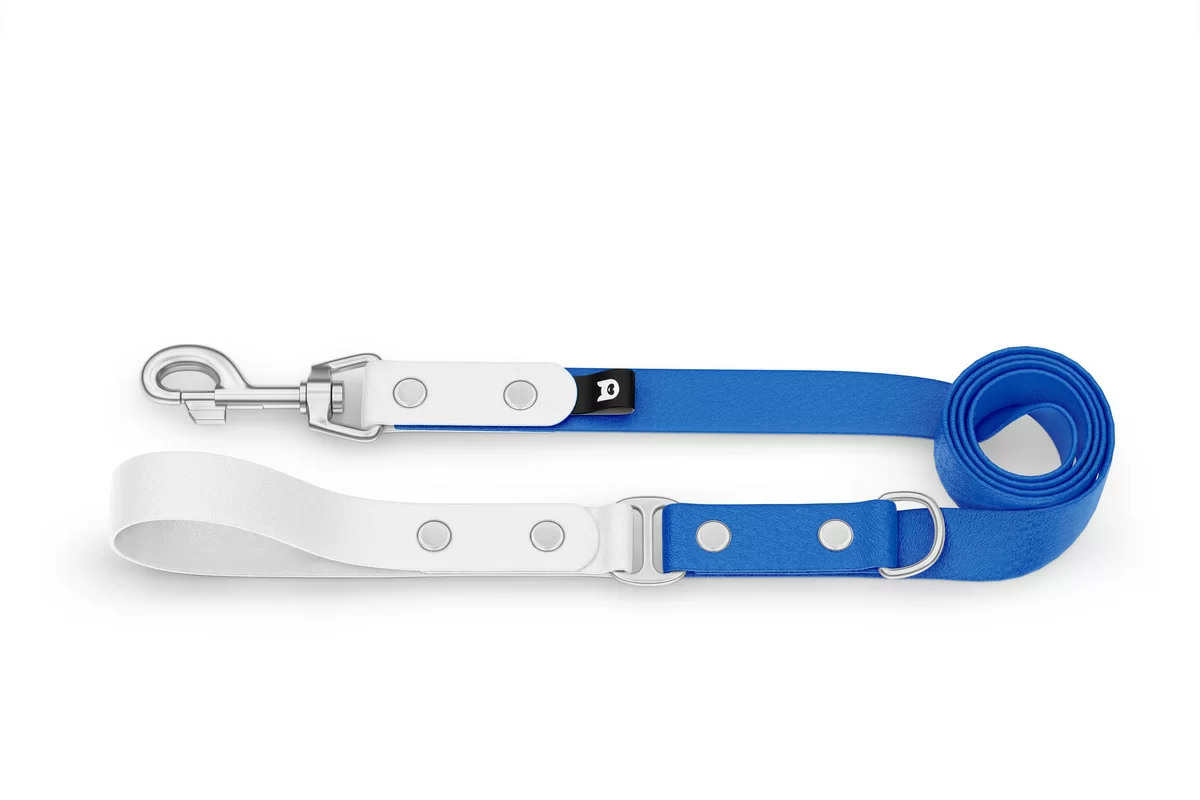 Duo-Leine für Hunde: Weiß & Blau mit Komponenten aus Silber