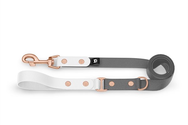 Duo-Leine für Hunde: Weiß & Grau mit Komponenten aus Rosegold