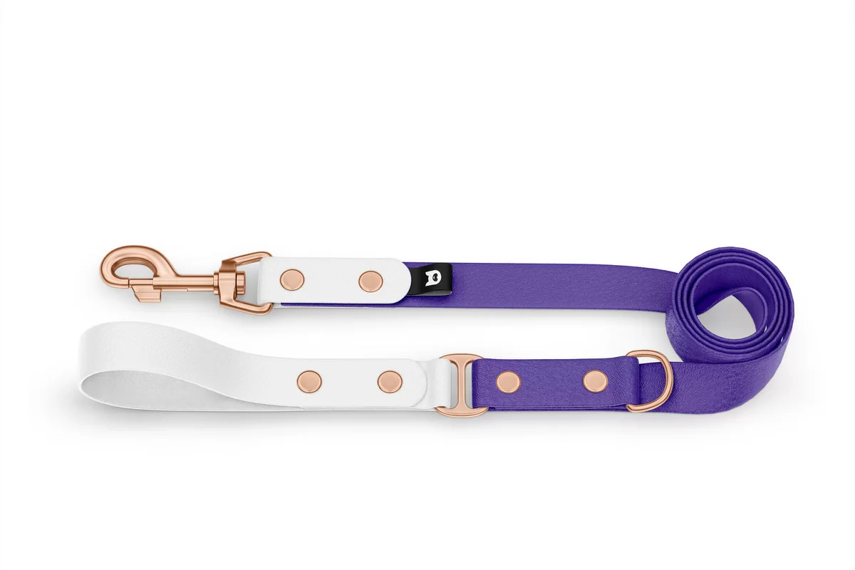 Duo-Leine für Hunde: Weiß & Violett mit Komponenten aus Rosegold