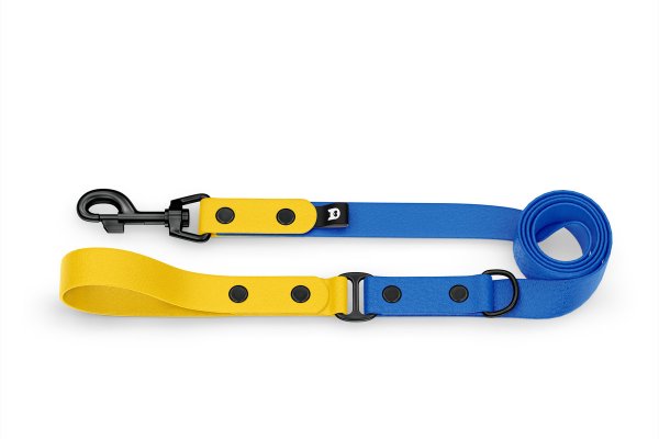 Duo-Leine für Hunde: Gelb & Blau mit Komponenten aus Schwarz