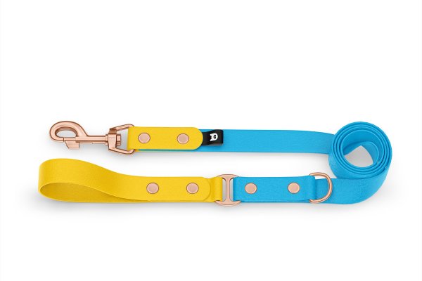 Duo-Leine für Hunde: Gelb & Hellblau mit Komponenten aus Rosegold