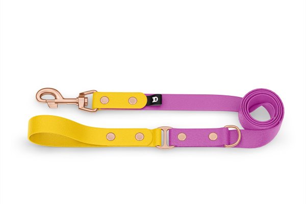 Duo-Leine für Hunde: Gelb & Hellviolett mit Komponenten aus Rosegold