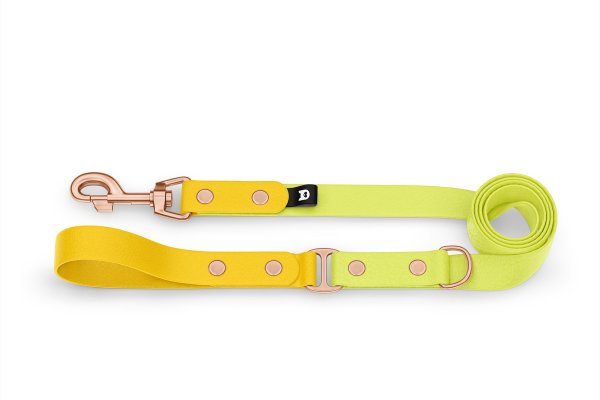 Duo-Leine für Hunde: Gelb & Neongelb mit Komponenten aus Rosegold