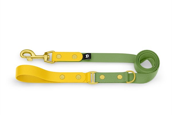 Duo-Leine für Hunde: Gelb & Oliv mit Komponenten aus Gold
