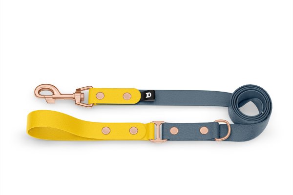 Duo-Leine für Hunde: Gelb & Petrol mit Komponenten aus Rosegold